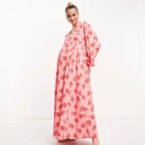 ASOS maternity red and pink floral midi dress, size 16